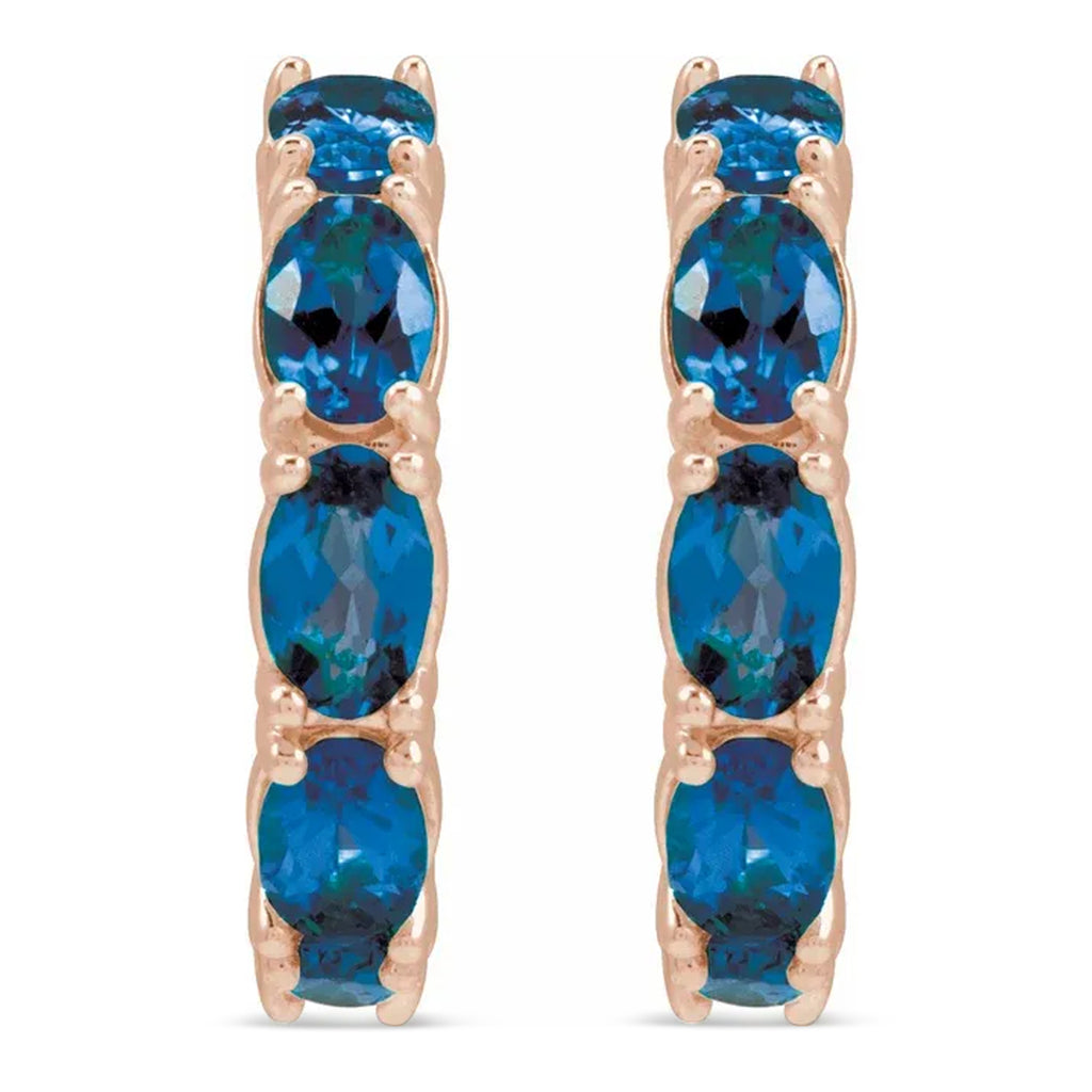Oval Blue Sapphire Hoop Earrings 14K Rose Gold (4.28ct)