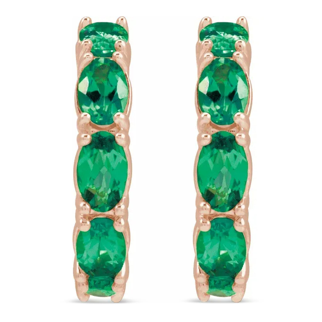 Oval Lab  Emerald Hoop Earrings 14K Rose Gold (2.15ct)