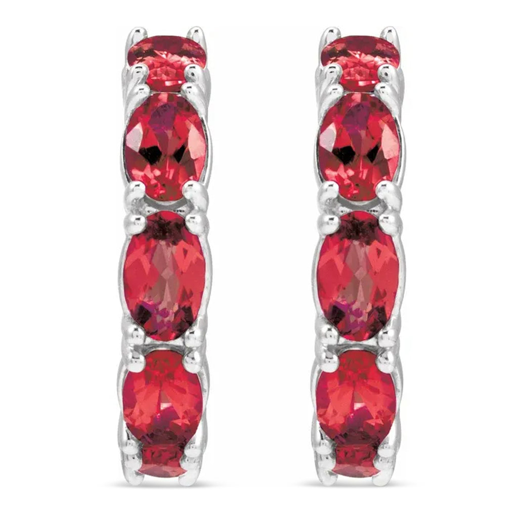Oval Lab  Ruby Hoop Earrings in Sterling Silver (3.30ct)