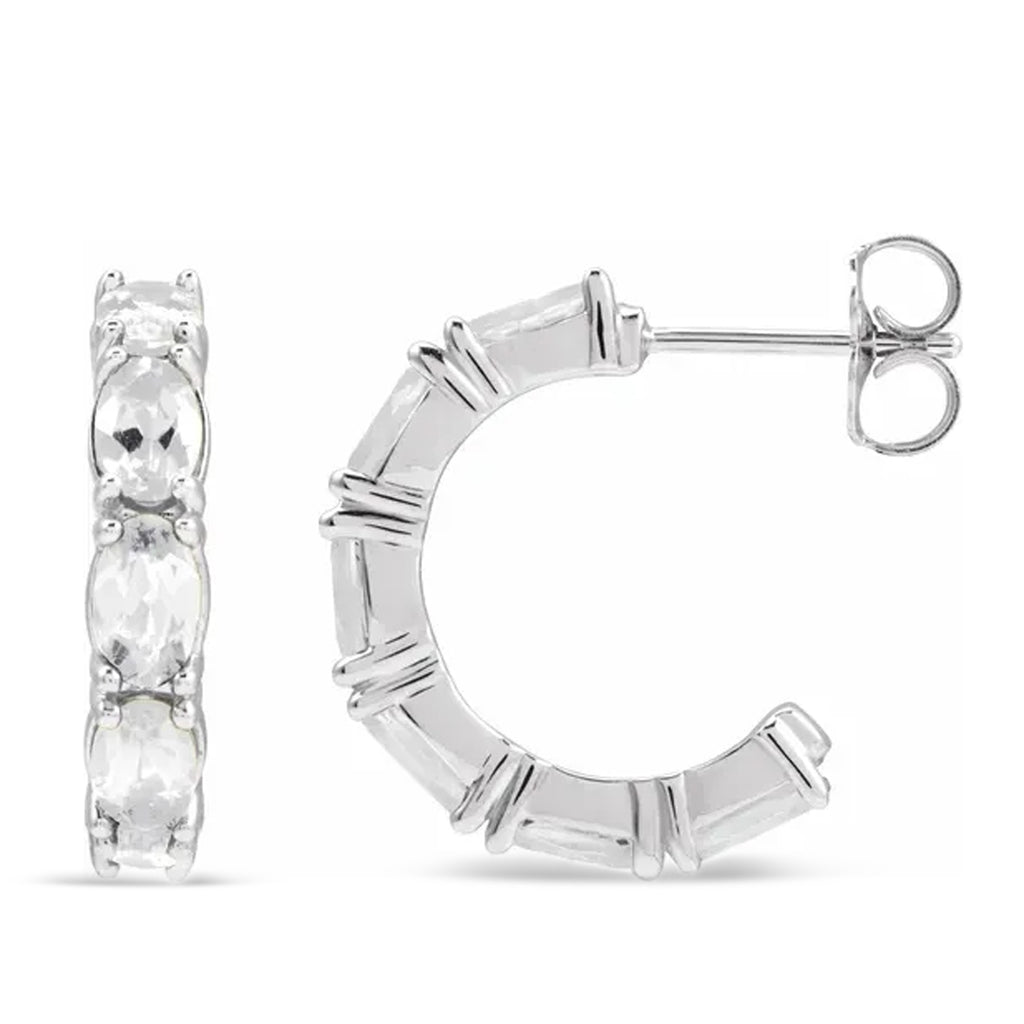 Oval White Sapphire Hoop Earrings in Sterling Silver (3.92ct)