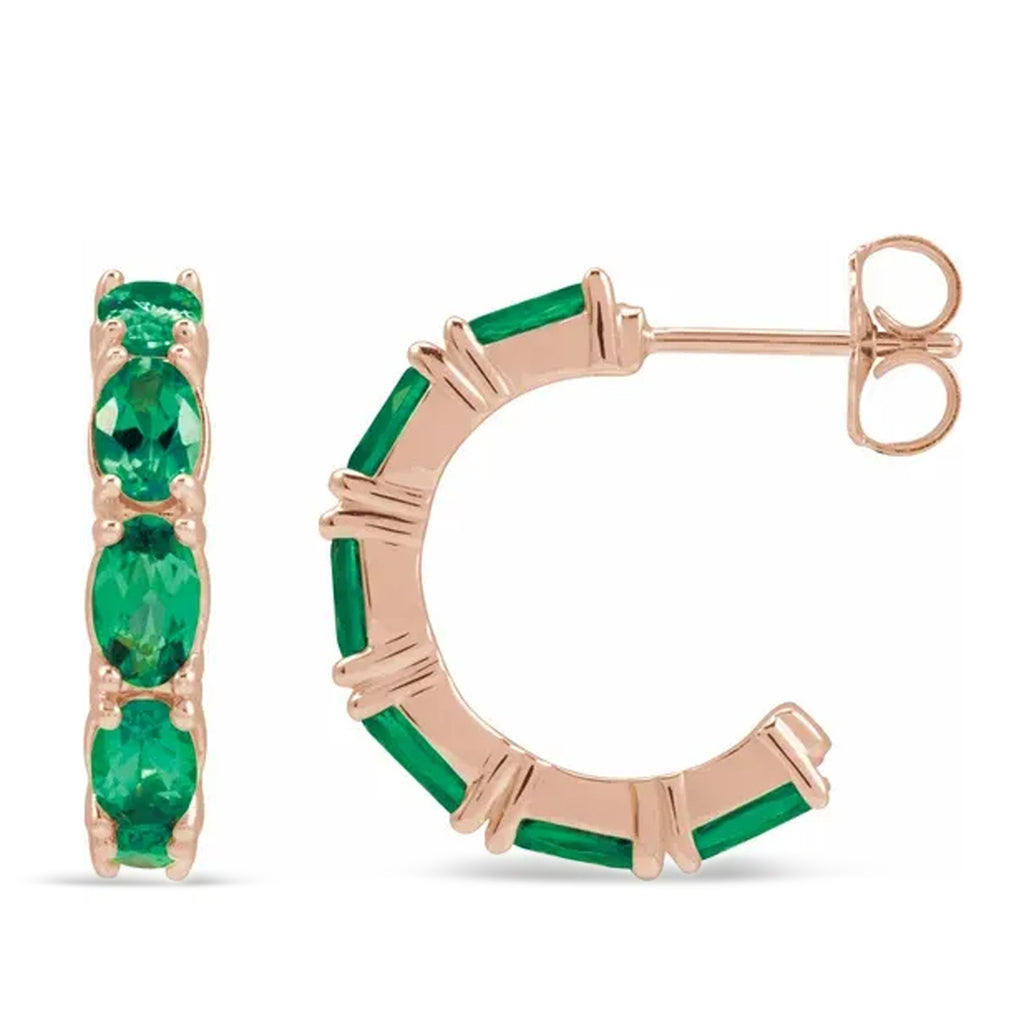 Oval Emerald Hoop Earrings 14K Rose Gold (2.58ct)