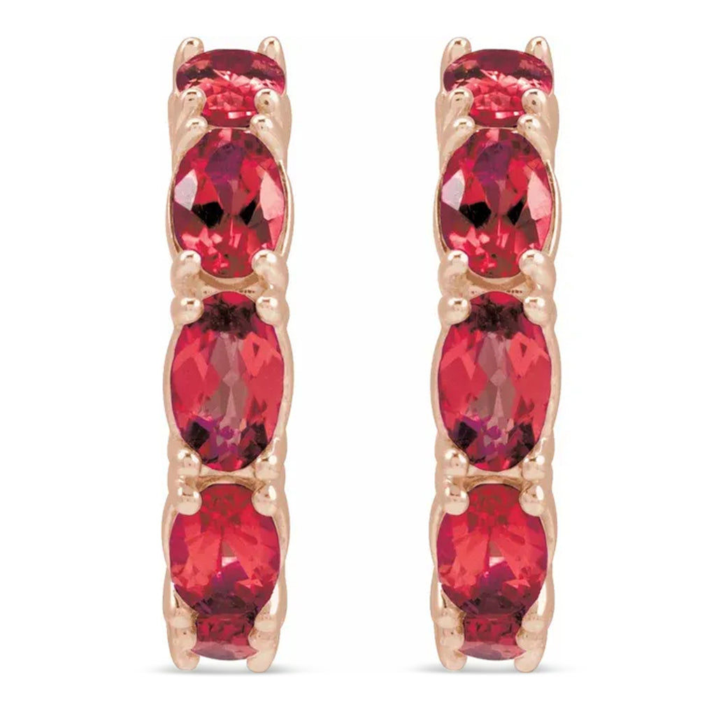 Oval Lab  Ruby Hoop Earrings 14K Rose Gold (3.30ct)