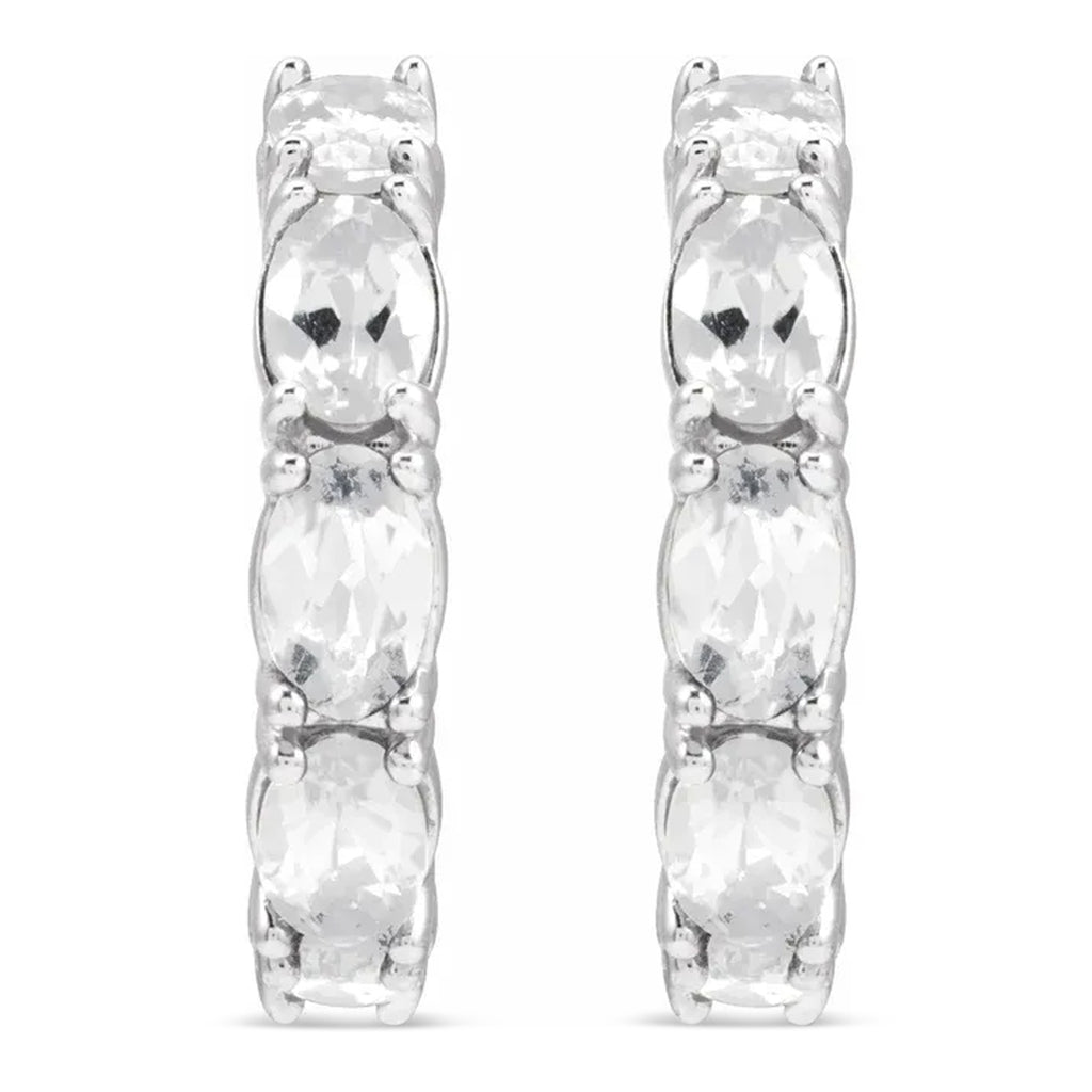Oval White Sapphire Hoop Earrings 14K White Gold (3.92ct)