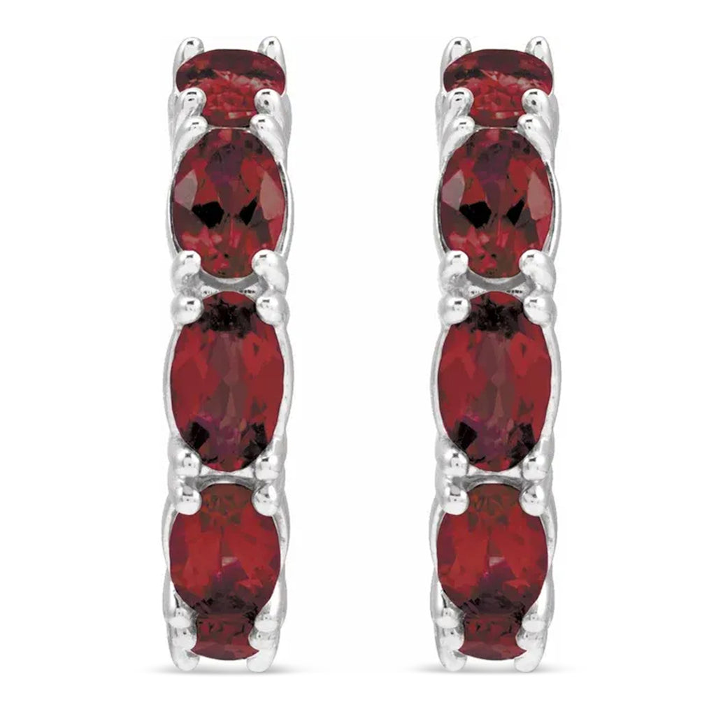 Oval Mozambique Garnet Hoop Earrings in Sterling Silver (3.60ct)