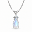 Pear Lab Moonstone & Lab Diamond Solitaire Pendant 14k White Gold (1.05ct)