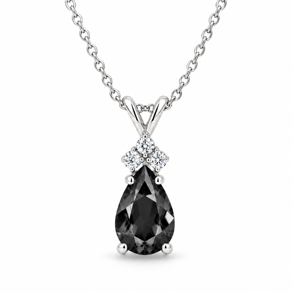 Pear Lab Black Diamond & Lab Diamond Solitaire Pendant 14k White Gold (1.05ct)