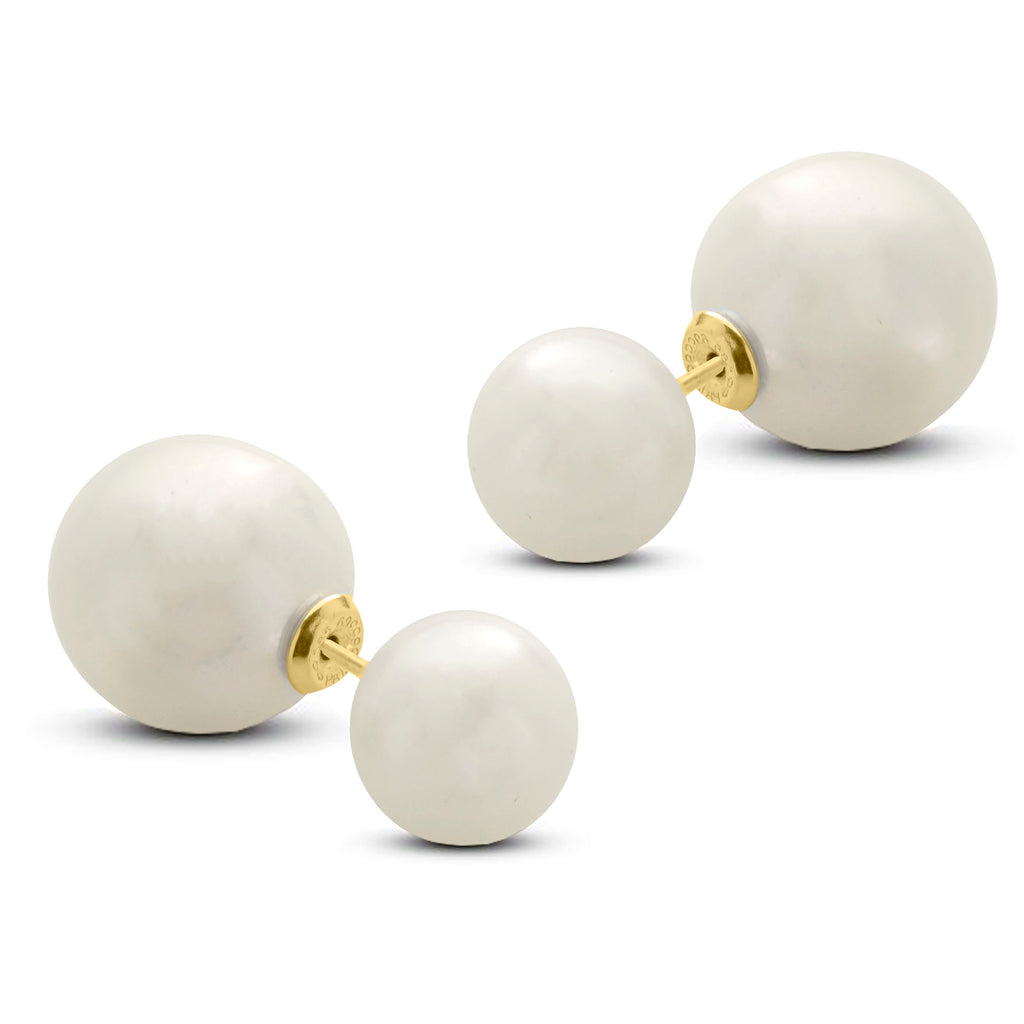 Freshwater White Two Way Pearl Stud Earrings 14k Yellow Gold (10-14mm)