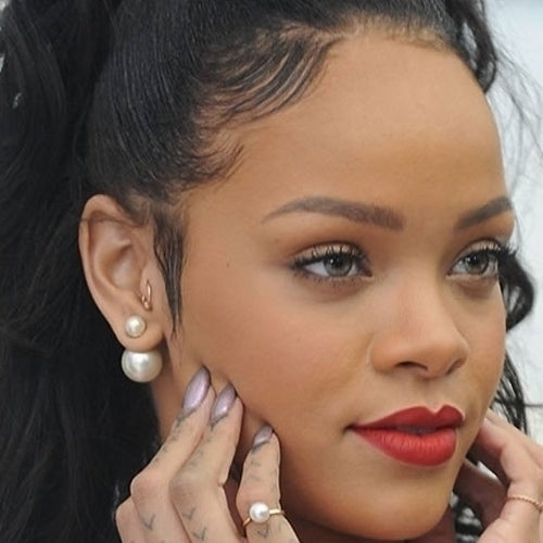 Freshwater White Round Pearl Double Pearl Studs 14k White Gold (8-11mm)