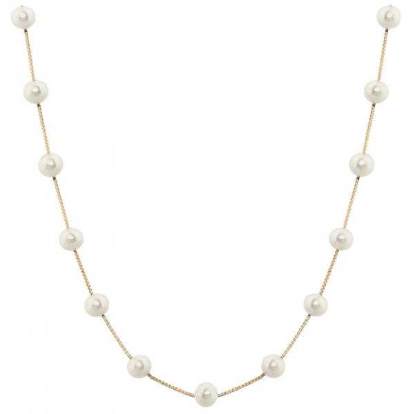 Cultured Freshwater Pearl Station Necklace 14K Yellow Gold 5.5-6mm