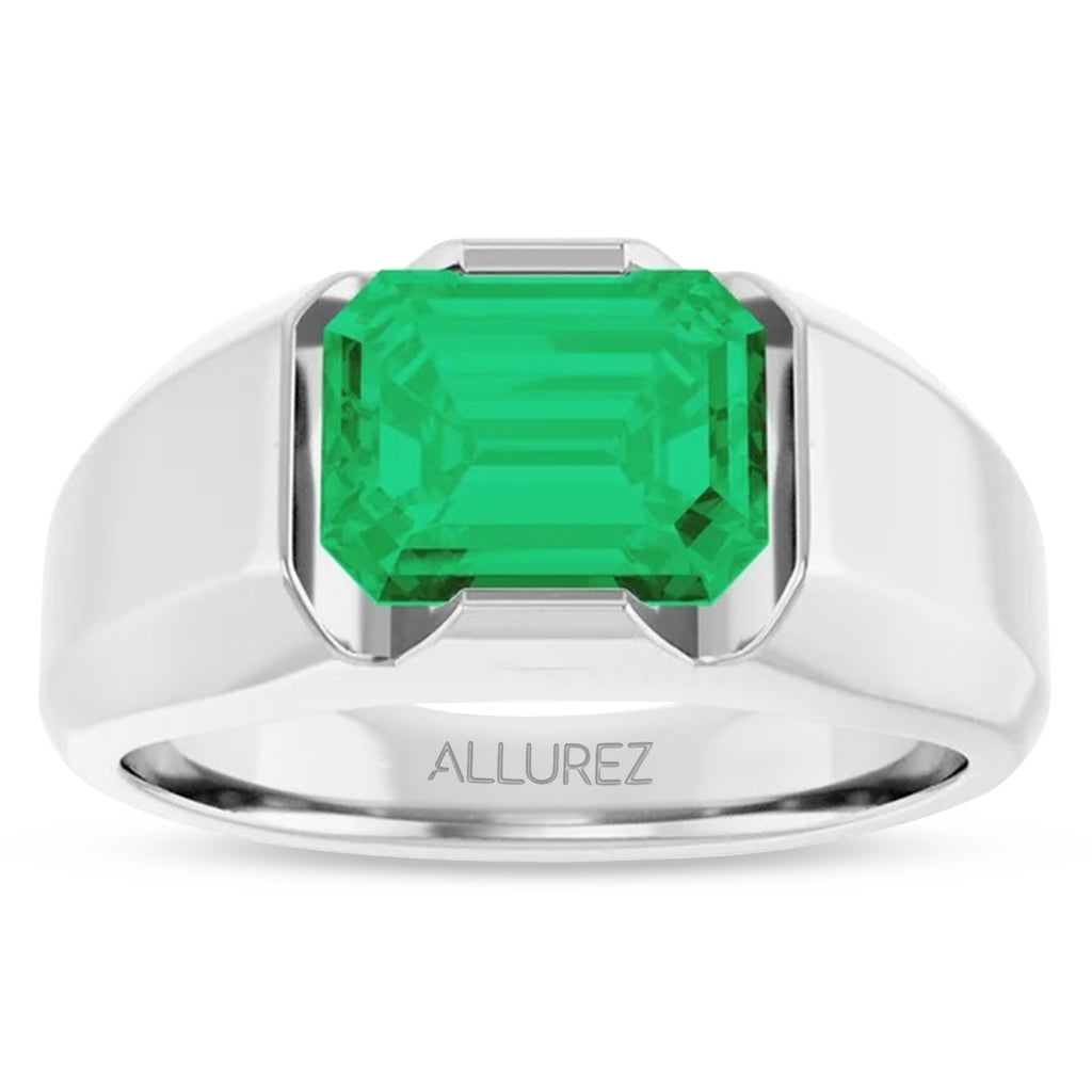 Lab Grown Emerald Cut Solitaire Men's Emerald Ring 14K White Gold (3.00ct)