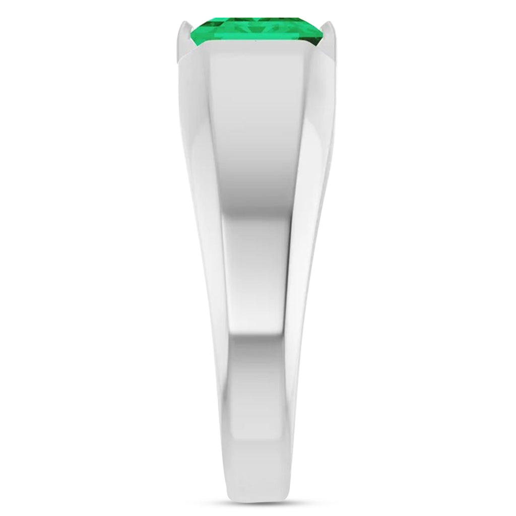 Lab Grown Emerald Cut Solitaire Men's Emerald Ring 14K White Gold (3.00ct)