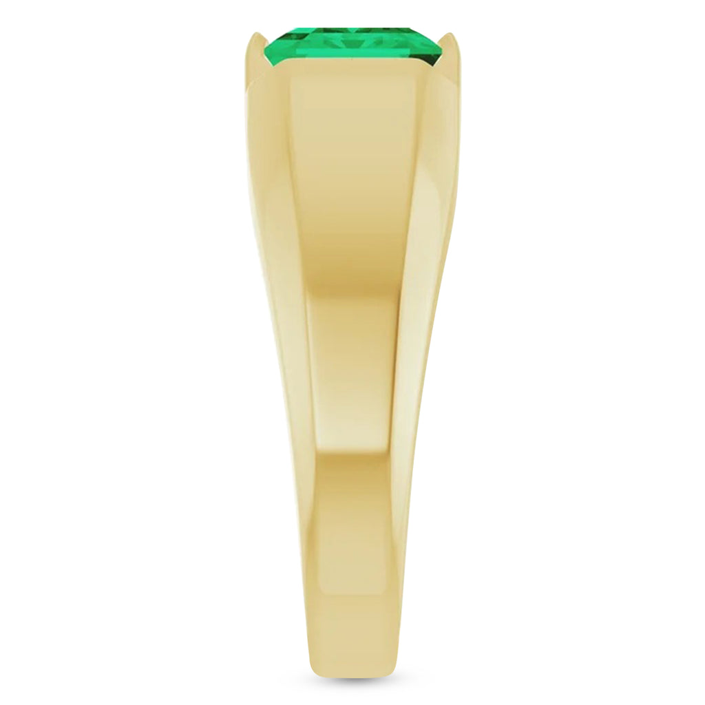 Lab Grown Emerald Cut Solitaire Men's Emerald Ring 14K Yellow Gold (3.00ct)