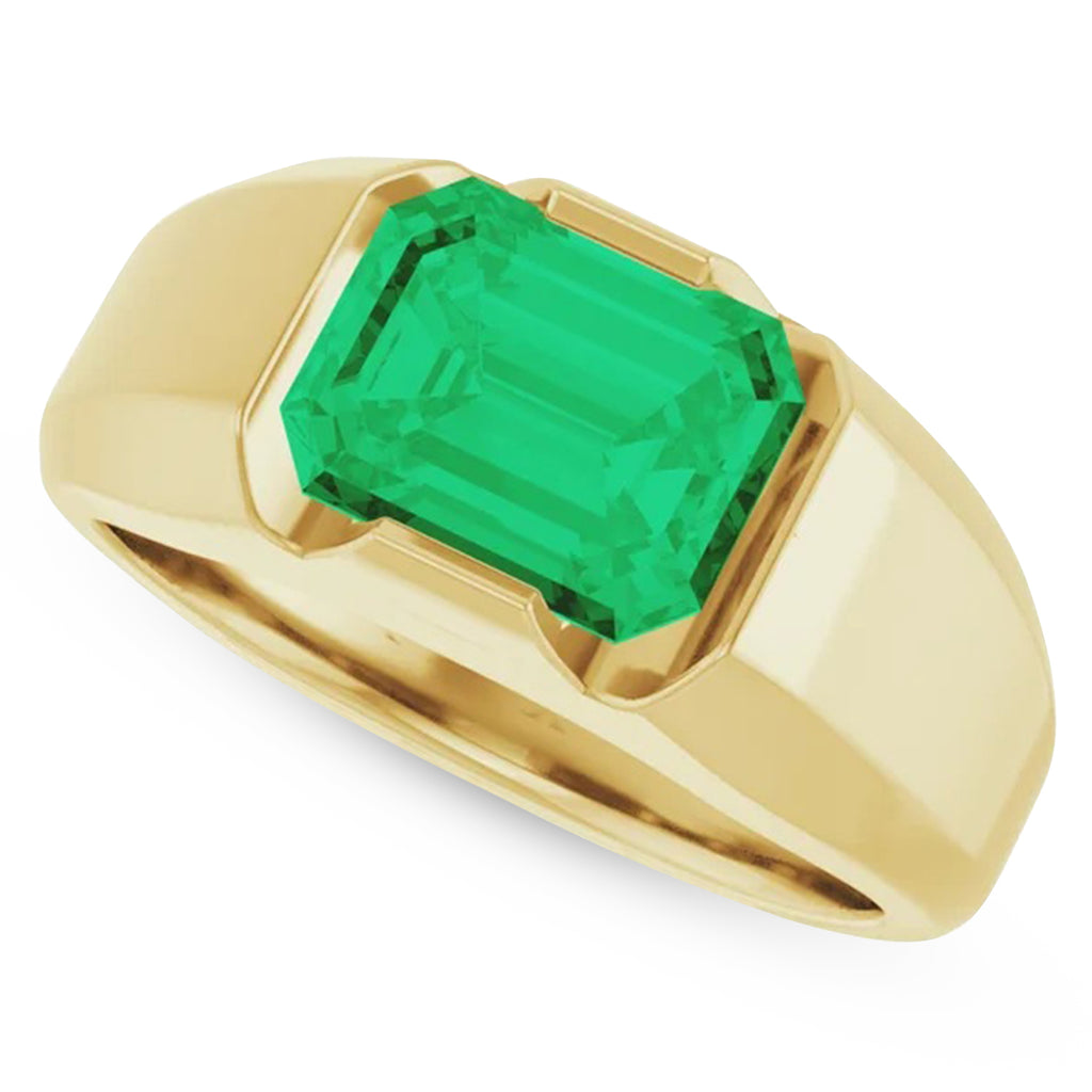 Lab Grown Emerald Cut Solitaire Men's Emerald Ring 14K Yellow Gold (3.00ct)