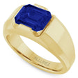 Lab  Emerald Cut Solitaire Men's Blue Sapphire Ring 14K Yellow Gold (4.48ct)