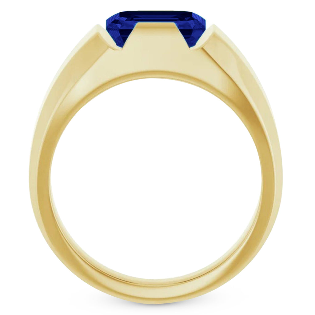 Lab Grown Emerald Cut Solitaire Men's Blue Sapphire Ring 14K Yellow Gold (4.48ct)