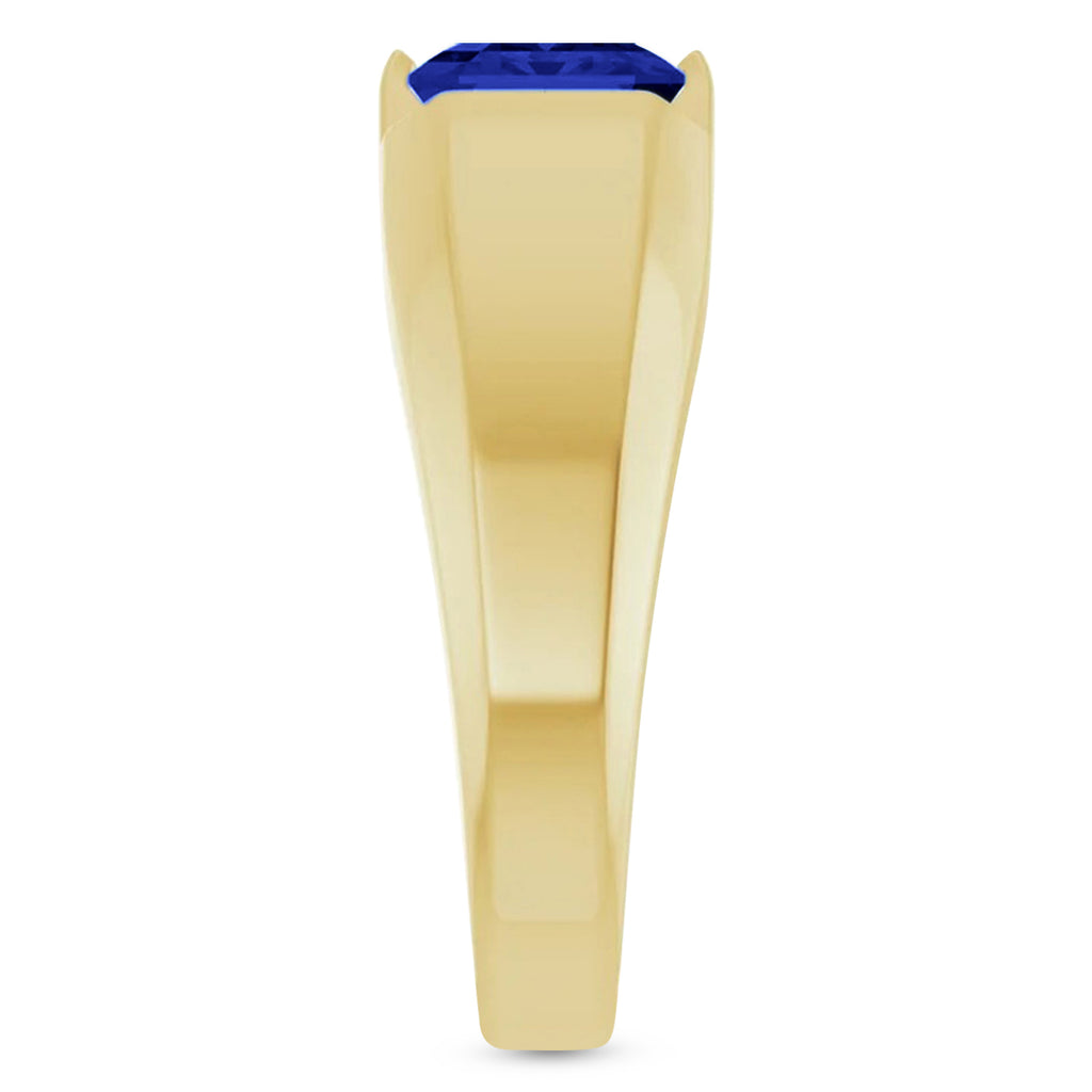 Lab Grown Emerald Cut Solitaire Men's Blue Sapphire Ring 14K Yellow Gold (4.48ct)