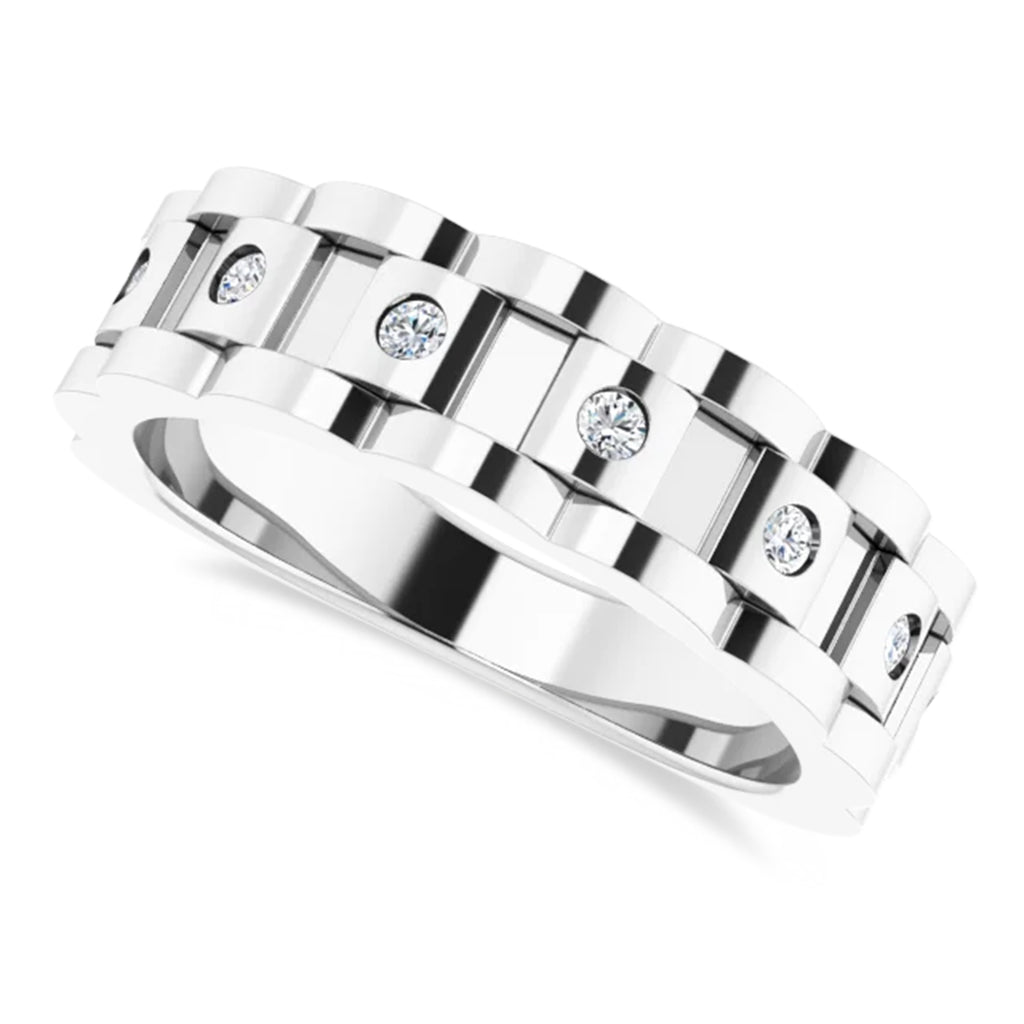 Natural Diamond Chain Link Ring 14K White Gold (0.25ct)