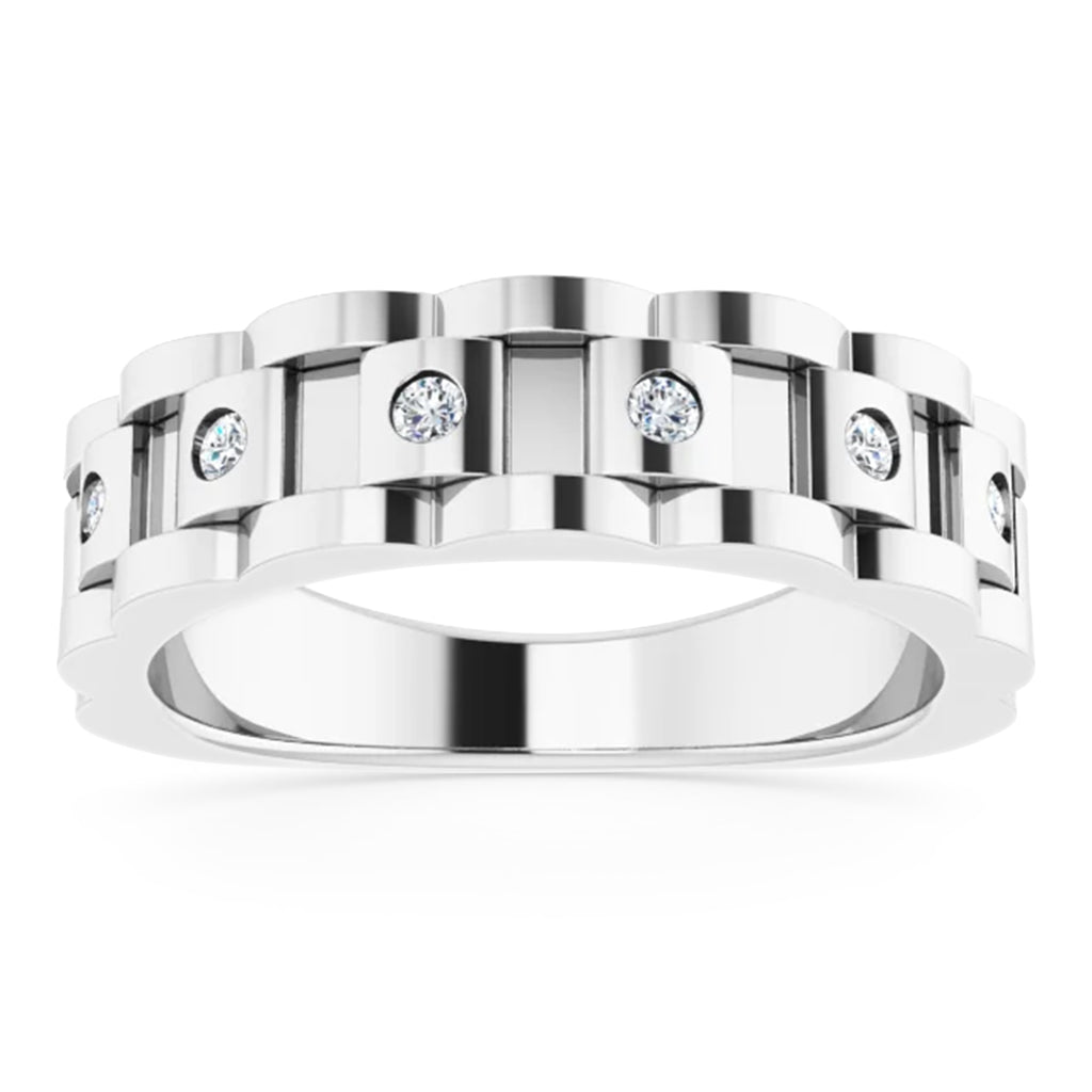 Natural Diamond Chain Link Ring 14K White Gold (0.25ct)