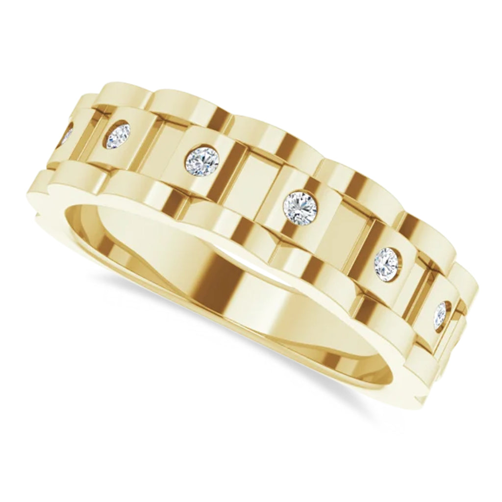 Natural Diamond Chain Link Ring 14K Yellow Gold (0.25ct)