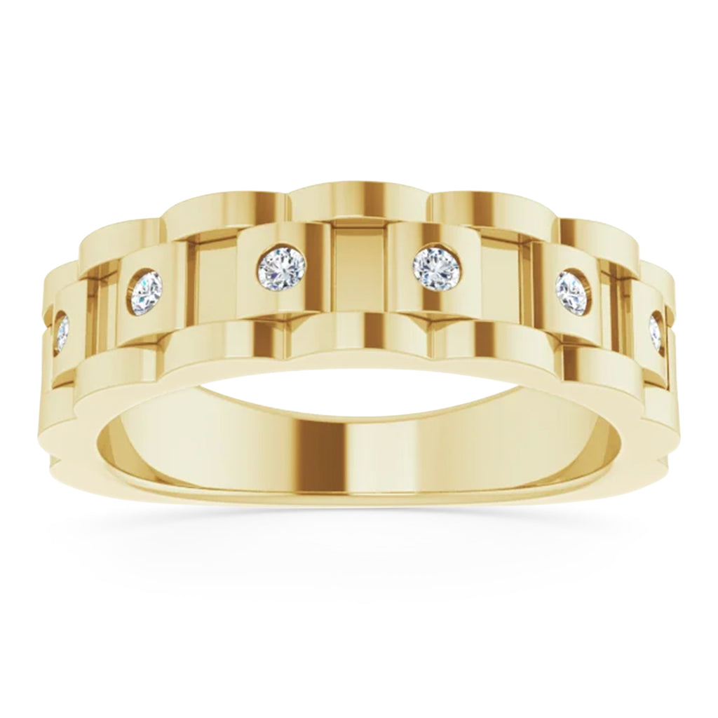 Natural Diamond Chain Link Ring 14K Yellow Gold (0.25ct)