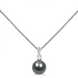 Diamond & Tahitian Black Pearl Solitaire Pendant 14K White Gold 9-10mm