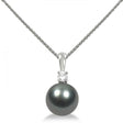Diamond & Tahitian Black Pearl Solitaire Pendant 14K White Gold 10-11mm