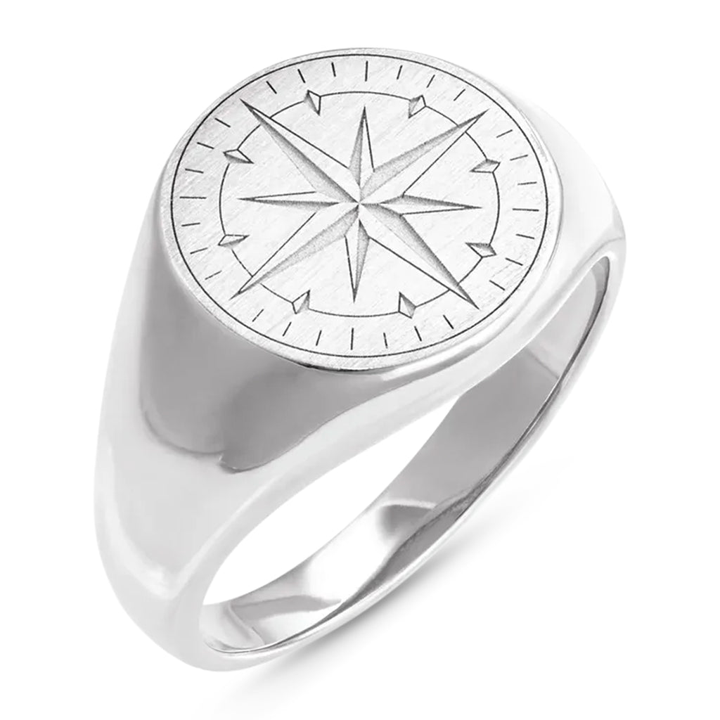 Compass Signet Ring 14K White Gold