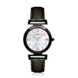 Allurez Womens Mother of Pearl Black Plated Stainless Steel Black Leather Strap Watch