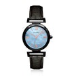 Allurez Womens Mother of Pearl Black Plated Stainless Steel Leather Strap Watch