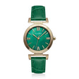 Allurez Womens Mother of Pearl Green Leather Strap Stainless Steel Watch