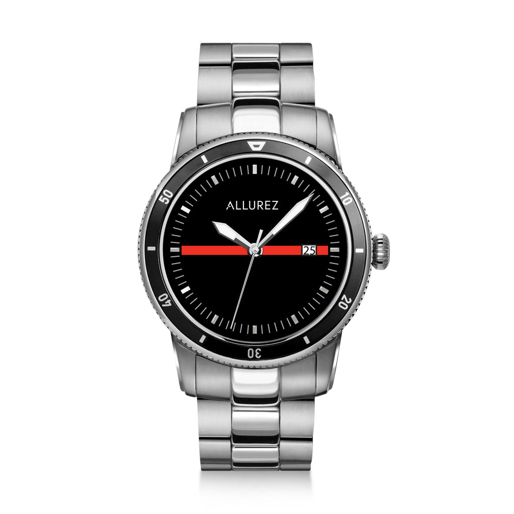 Allurez Mens Luminous Hands Stainless Steel Bracelet Watch