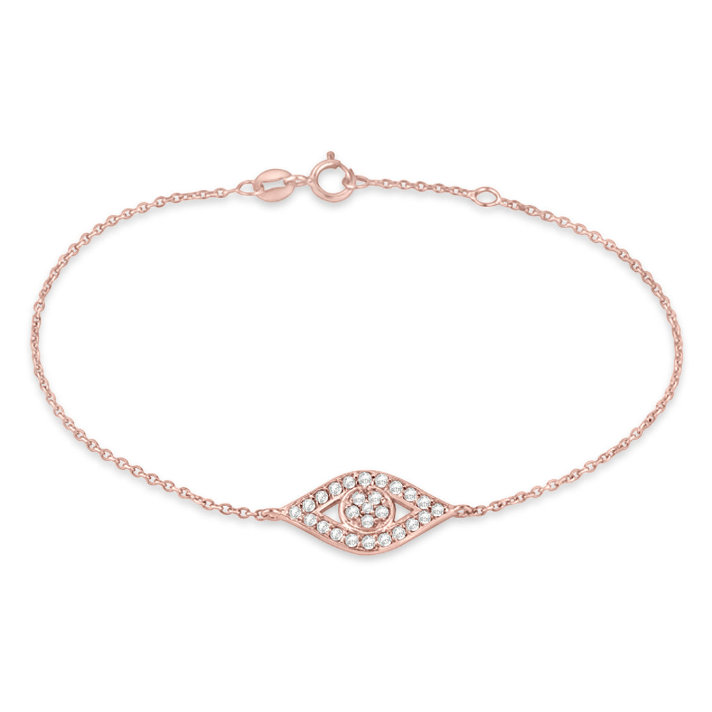 Evil Eye Diamond Ankle Bracelet in 14k Rose Gold (0.42ct)