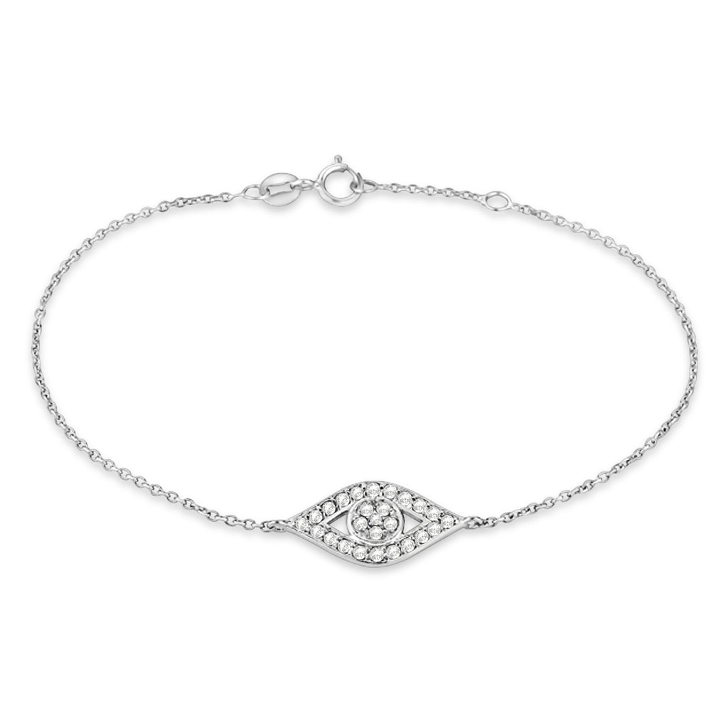 Evil Eye Diamond Ankle Bracelet in 14k White Gold (0.42ct)