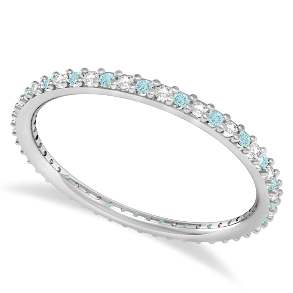 Petite 1.5 mm 14k white-gold aquamarine and diamond eternity band, original main product view
