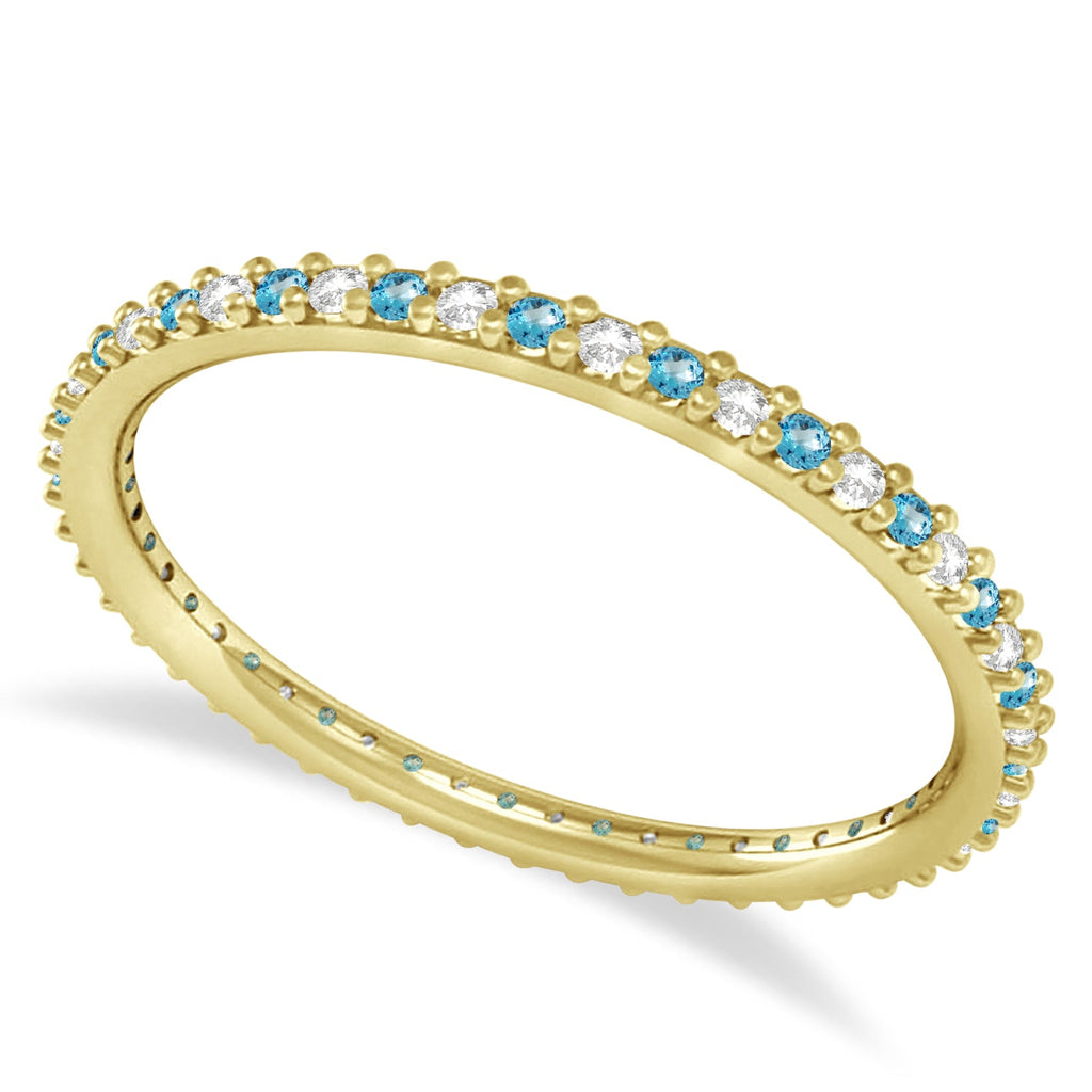Blue topaz and diamond 1.5 mm eternity band in 14k yellow gold, main view