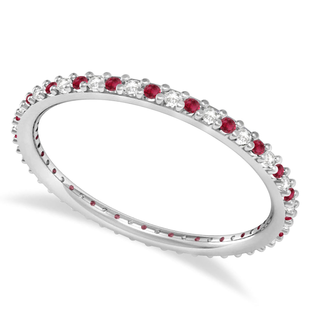 Petite 1.5mm ruby and diamond eternity wedding band, 14k white gold, main view