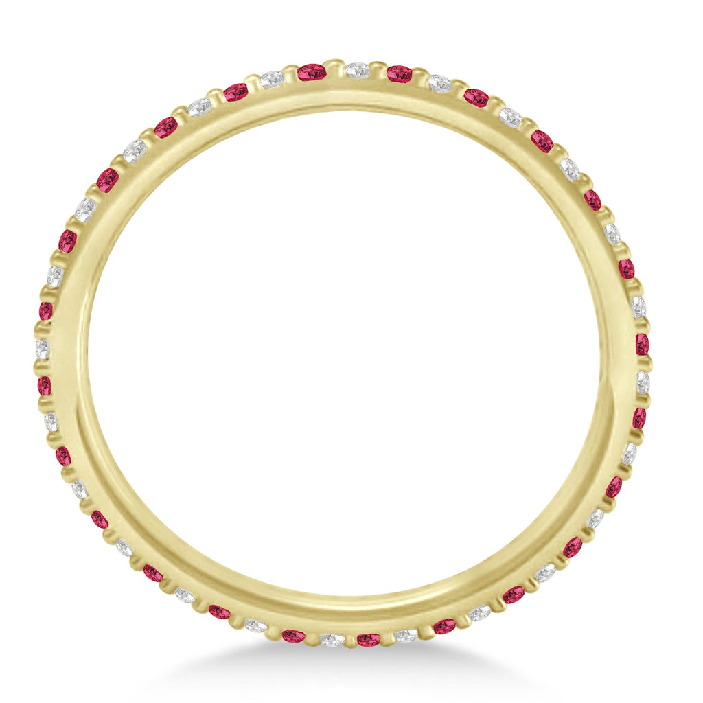 1.5mm ruby and diamond yellow gold eternity band, true side profile
