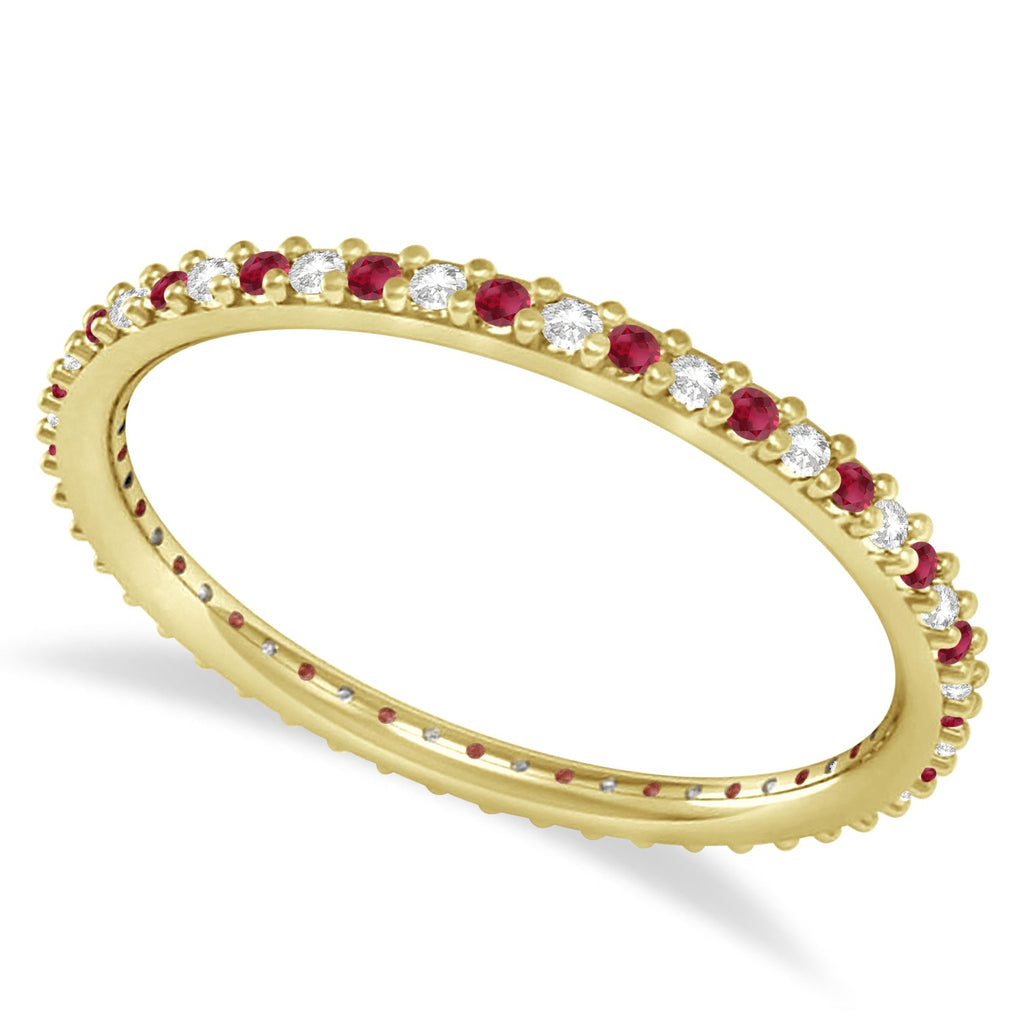 Petite 1.5mm ruby and diamond eternity wedding band, 14k yellow gold, main view