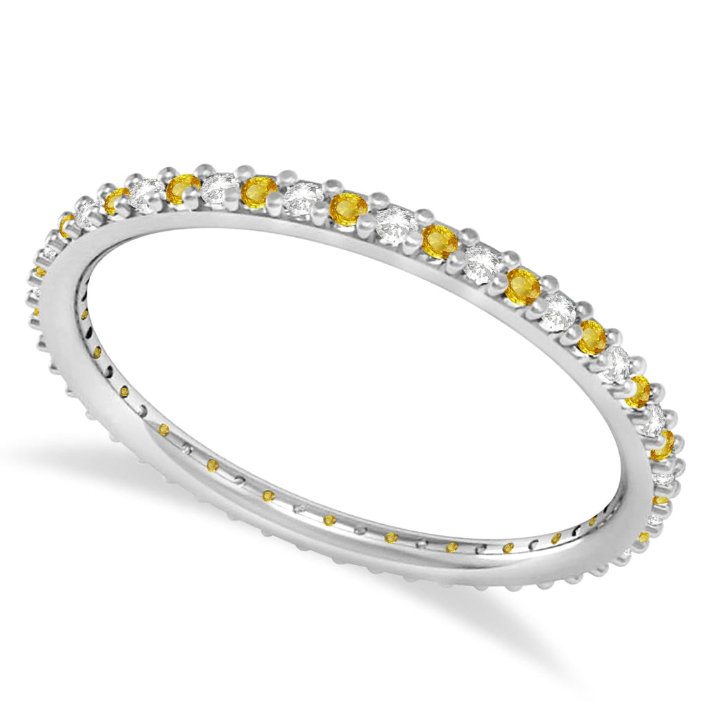 Petite yellow sapphire and diamond eternity band in 14k white gold, product front view