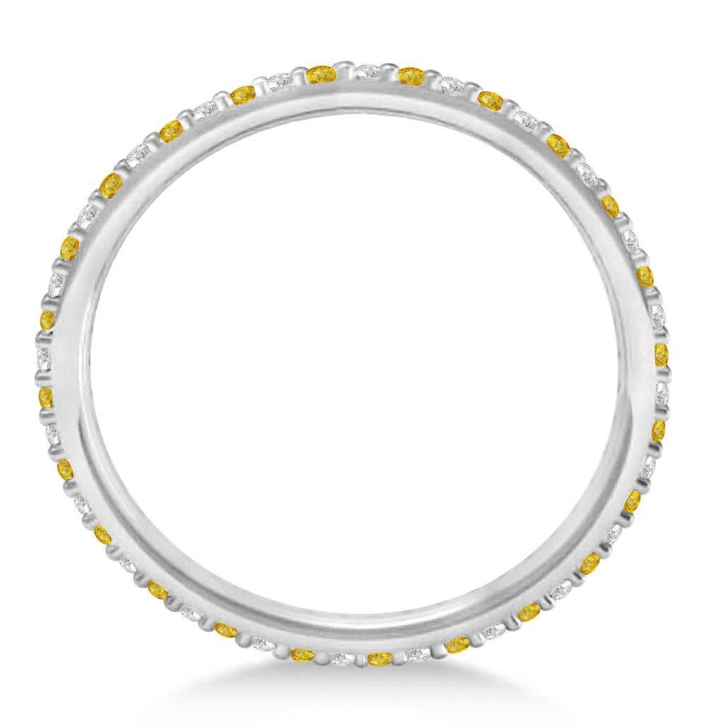 Petite yellow sapphire and diamond eternity band in 14k white gold, original true edge-on side profile