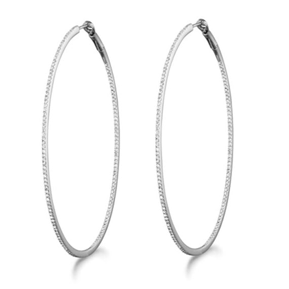 Inside-Outside Pave Oval Diamond Hoop Earrings 14k White Gold (0.50ct)