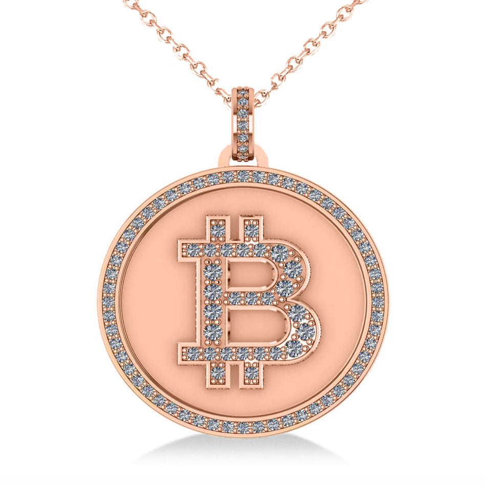 Small Diamond Bitcoin Pendant Necklace 18k Rose Gold (0.70ct)