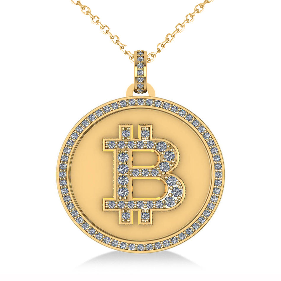 Small Diamond Bitcoin Pendant Necklace 18k Yellow Gold (0.70ct)
