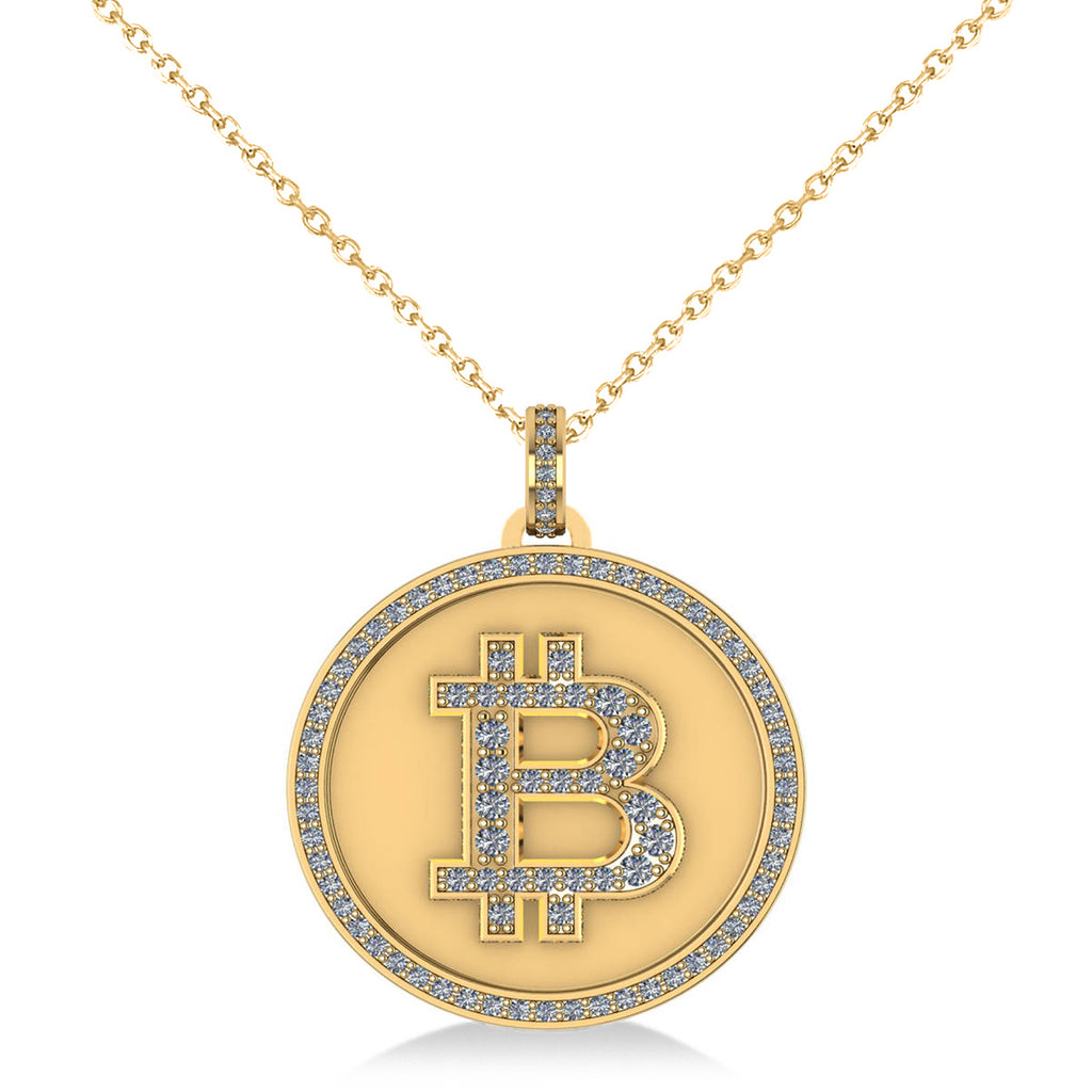 Small Diamond Bitcoin Pendant Necklace 18k Yellow Gold (0.70ct)