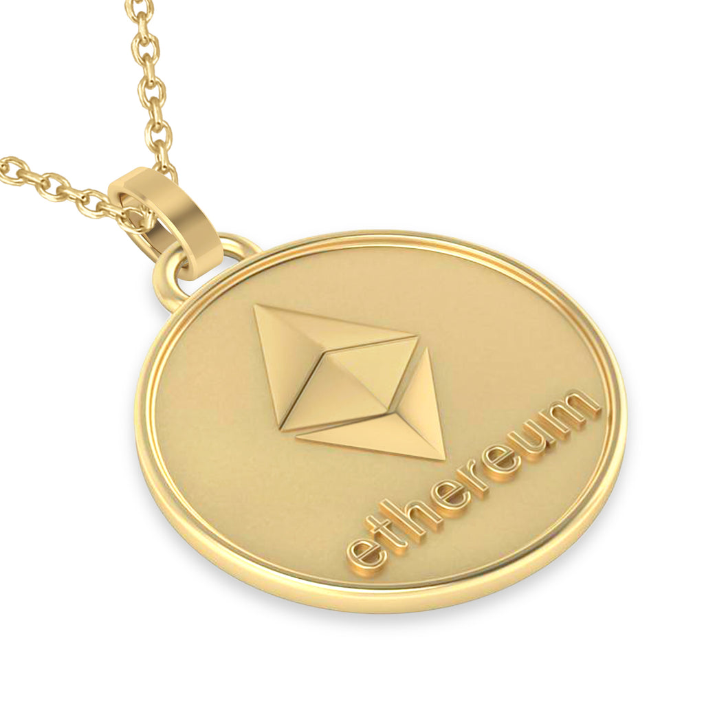 Cryptocurrency Ethereum Pendant Necklace With Bail 18k Yellow Gold