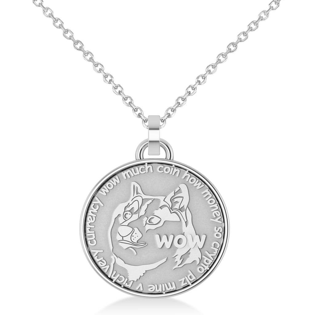 Cryptocurrency Dogecoin Pendant Necklace With Bail 14k White Gold