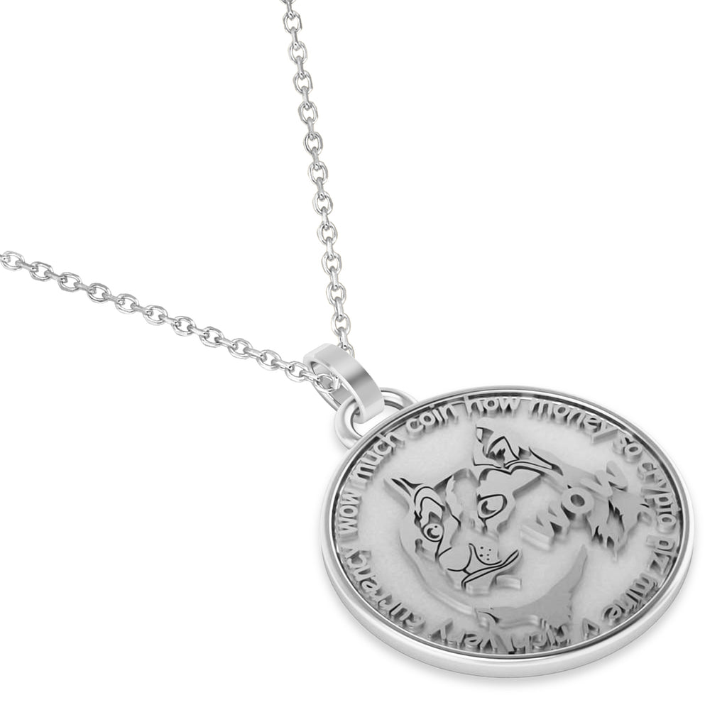 Cryptocurrency Dogecoin Pendant Necklace With Bail 14k White Gold