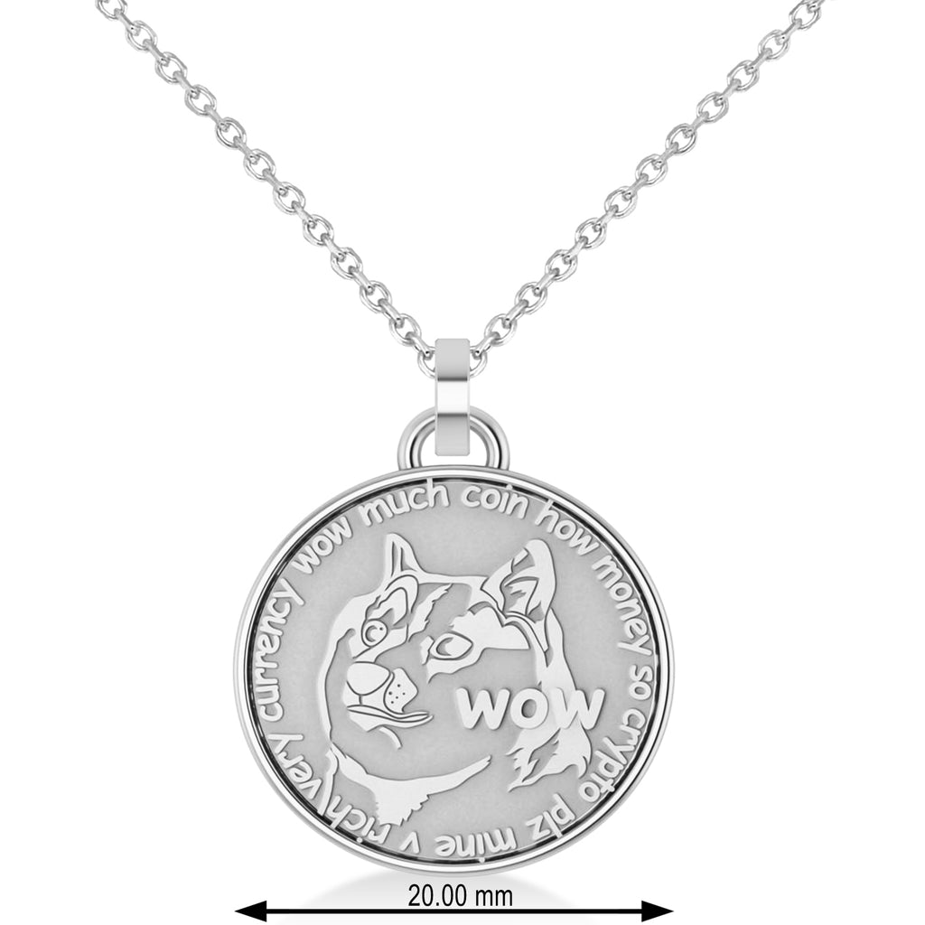 Cryptocurrency Dogecoin Pendant Necklace With Bail 14k White Gold