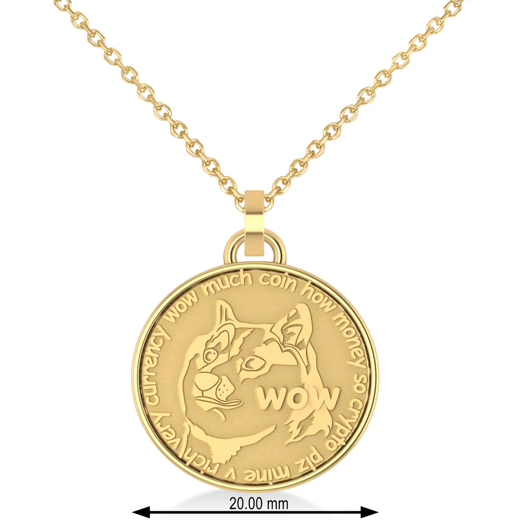 Cryptocurrency Dogecoin Pendant Necklace With Bail 14k Yellow Gold