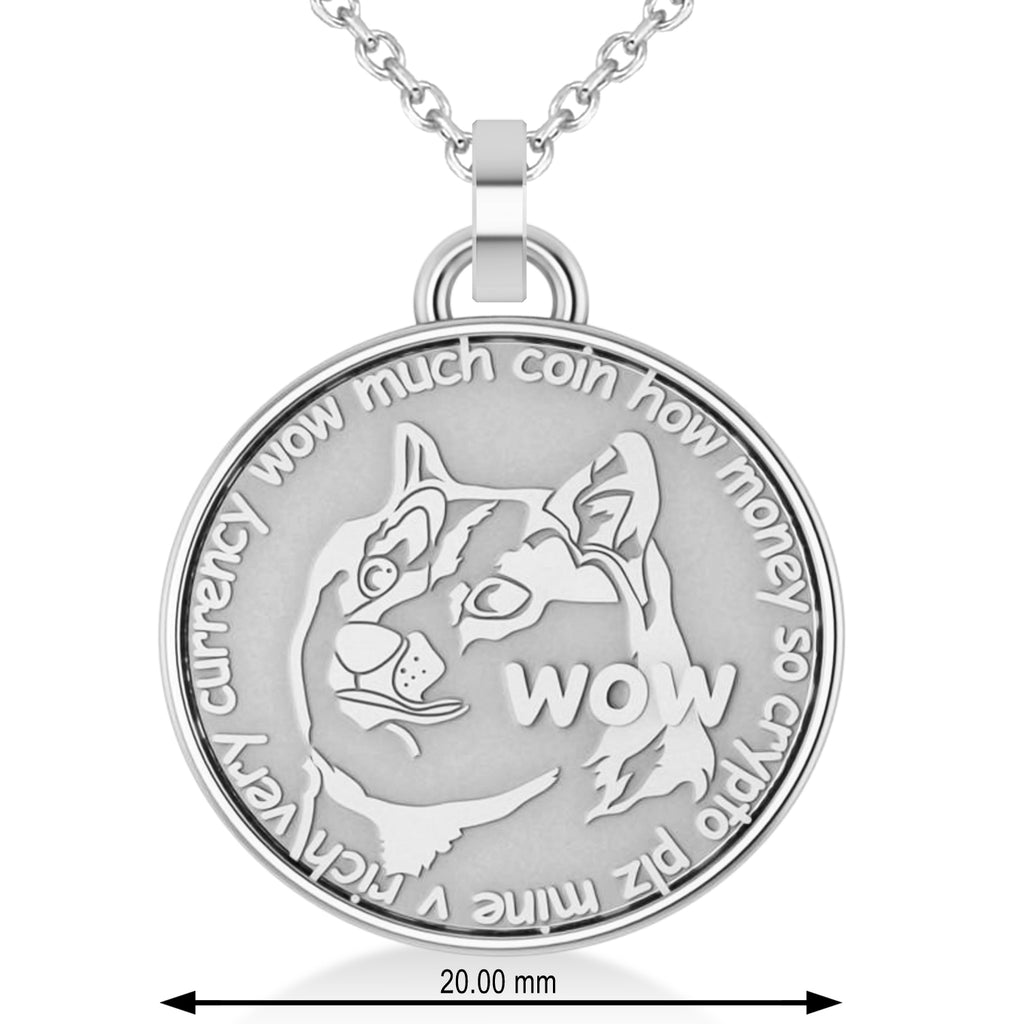 Cryptocurrency Dogecoin Pendant Necklace With Bail 18k White Gold